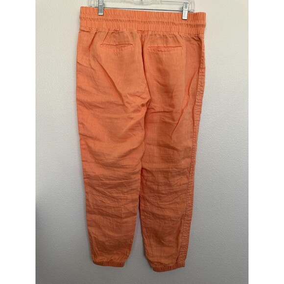 Athleta Cabo Linen Joggers Orange Drawstring Breathable Beach Women's Size 10 - Picture 5 of 8